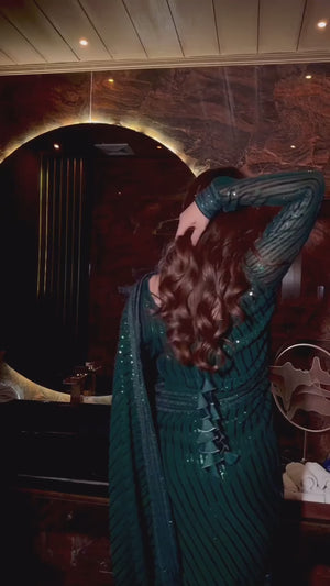 Charming Green Partywear Saree in Georgette with Stylish Sequin Embellishments