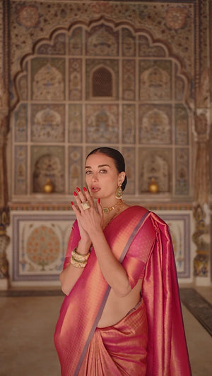 Light Pink Pure Look Banarasi Saree with Classic Zari Brocade Weaving