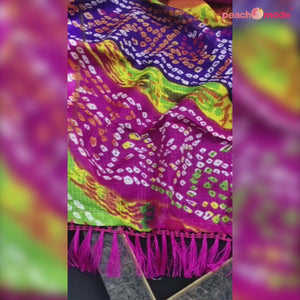 Multicolor Bandhani Printed Georgette Saree With Tassels