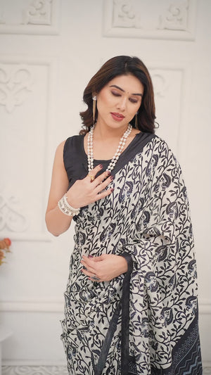 Black Floral Printed Khaadi Saree