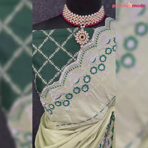 Pista Green Sequins Embroidered Chinon Saree