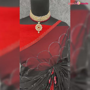 Black Floral Embroidered Georgette Saree