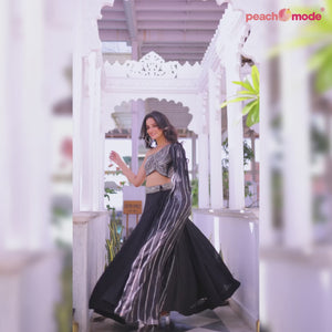 Black Sequins Embroidered Chiffon Lehenga Choli