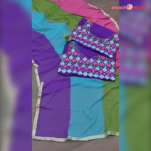 Multicolor Printed Georgette Saree With Lace Border