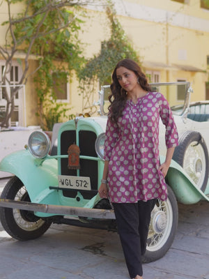 Purple Floral Printed Rayon Straight Top