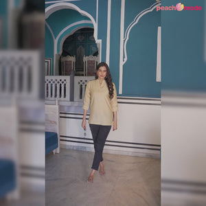 Beige Solid Cotton Silk Straight Top