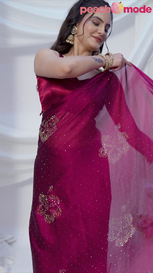 Purple Floral Swarovski Work Rangoli Art Silk Ready To Wear Saree