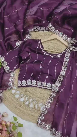 Purple Art Silk Saree Highlighted with Embroidery & Mirror Detailing