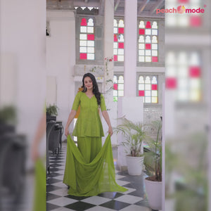 Green Sequins Embroidered Georgette Palazzo Suit