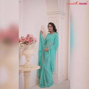 Turquoise Bandhani Printed Chiffon Saree