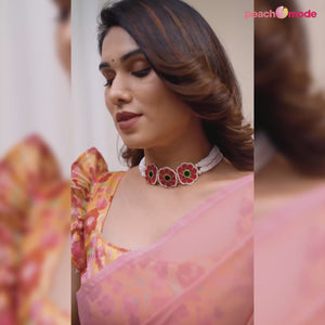 Yellow & Pink Ombre Printed Georgette Ruffle Saree