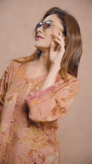 Dark Mauve Pure Cotton Floral Co-Ord Set with Handcrafted Mirror Work