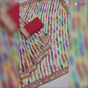 Multicolor Leheriya Printed With Sequins Border Georgette Saree