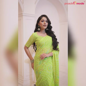 Green Bandhani Printed Chiffon Saree