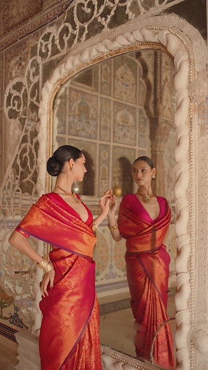 Dark Pink Pure Look Banarasi Saree with Classic Zari Brocade Weaving