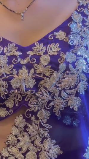Graceful Violet Silk Blend Saree with Butta Motifs and Exquisite Coding Embroidery