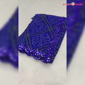Blue Bandhani Printed Georgette Saree