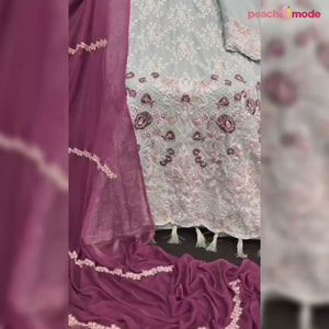 Blue Floral Embroidered Georgette Semi Stitched Pakistani Suit