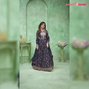 Blue Embroidered Georgette Semi Stitched Anarkali Suit