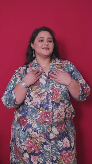 Blue Floral Printed Rayon Co-Ord Set