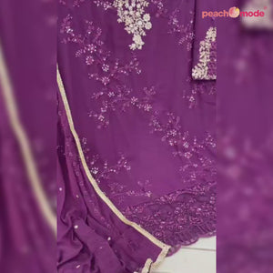 Purple Floral Embroidered Georgette Semi Stitched Pakistani Suit