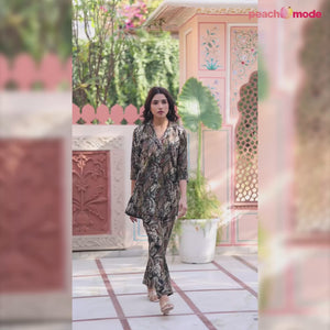 Green Foil Printed Chanderi Silk Co Ord Set
