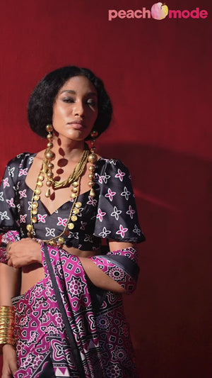 Classic Deep Purple Saree with Timeless Ajrakh Designs on Satin Crepe