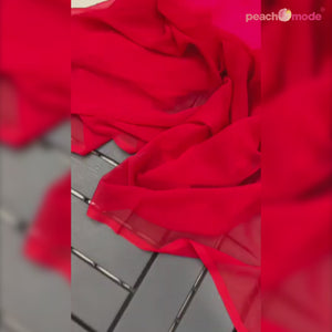 Pink & Red Solid Georgette Half & Half Saree