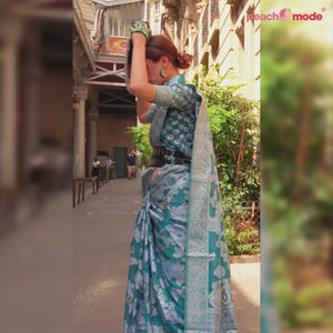 Rama Blue Woven Organza Saree