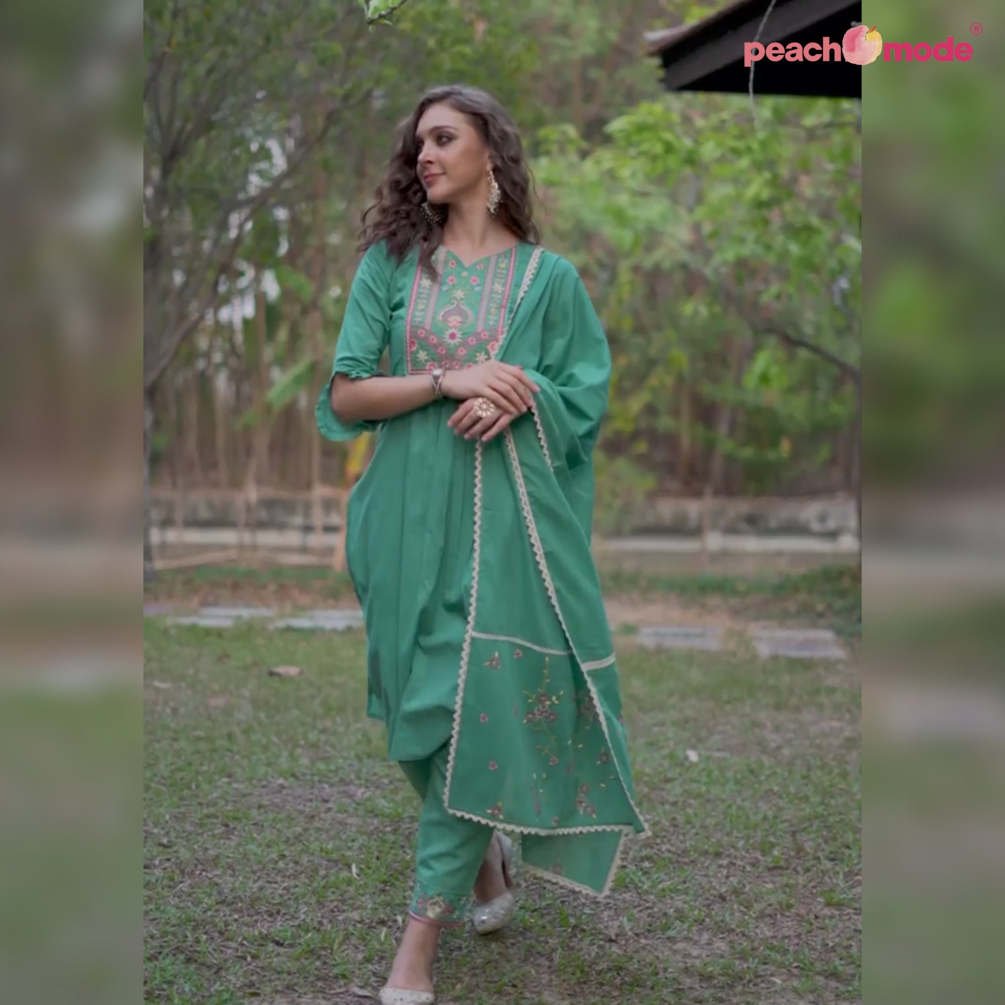 Sea Green Embroidered Pure Cotton Suit