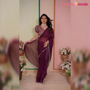 Purple Woven Striped Pattern Georgette Saree