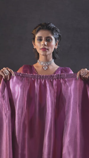 Purple Crush Foil Print With Delicate Zarkan Border Organza Ready To Wear Saree