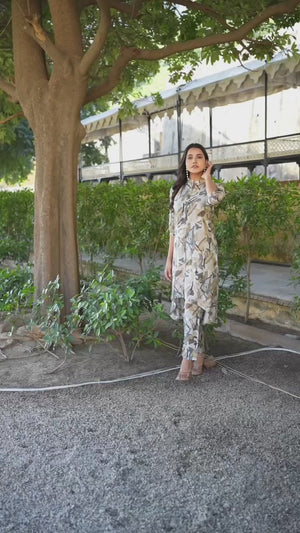 Grey Printed Heavy Viscose A-Line Co-Ord Set