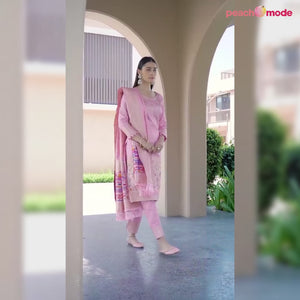 Baby Pink Floral Woven Banarasi Silk Paithani Dress Material