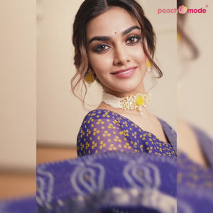 Green Bandhani Printed Chiffon Saree With Lace Border