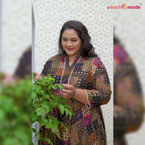 Brown Floral Printed Rayon Long Kurti