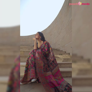 Black Floral Woven Pure Cotton Saree