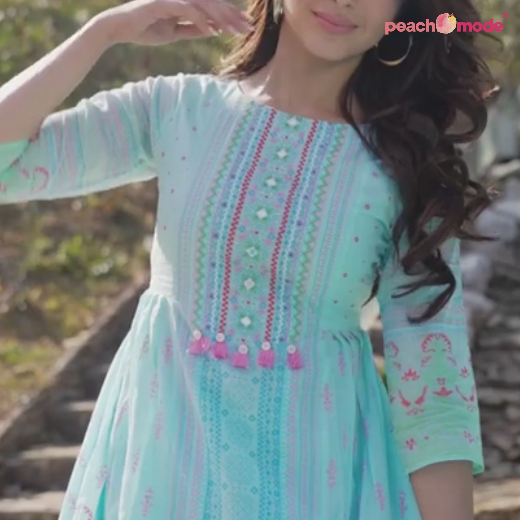 Blue Embroidered Cotton Co Ord Set
