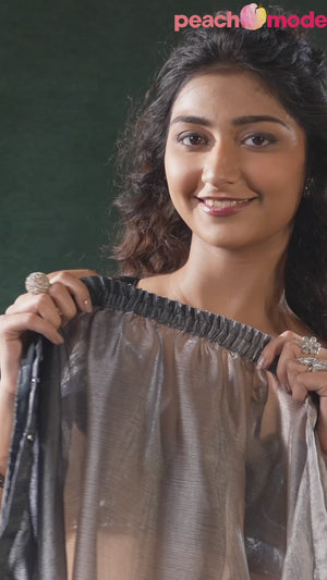 Brown Solid With Stone Work Satin Silk Ombre Ready To Wear Saree