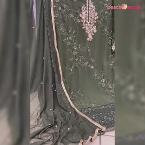 Green Floral Embroidered Georgette Semi Stitched Pakistani Suit