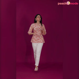 Peach Floral Printed Pure Cotton Top