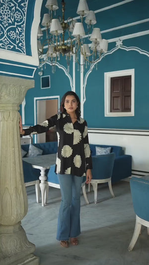 Black Floral Printed Muslin Top