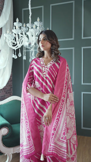 Pink Straight Salwar Suit in Pure Linen with Understated Stripes for a Chic Vibe