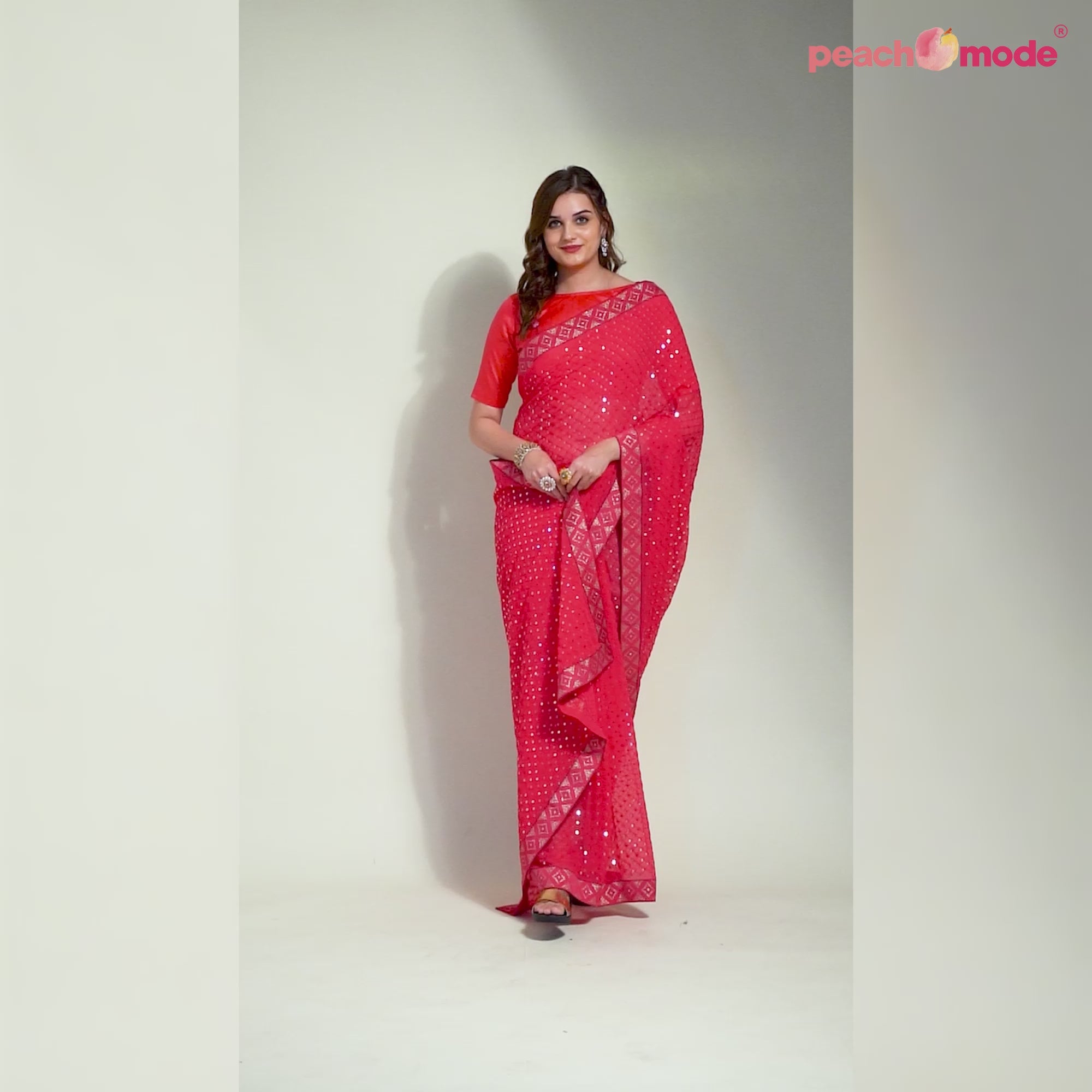 Pink Sequins Embroidered Georgette Saree