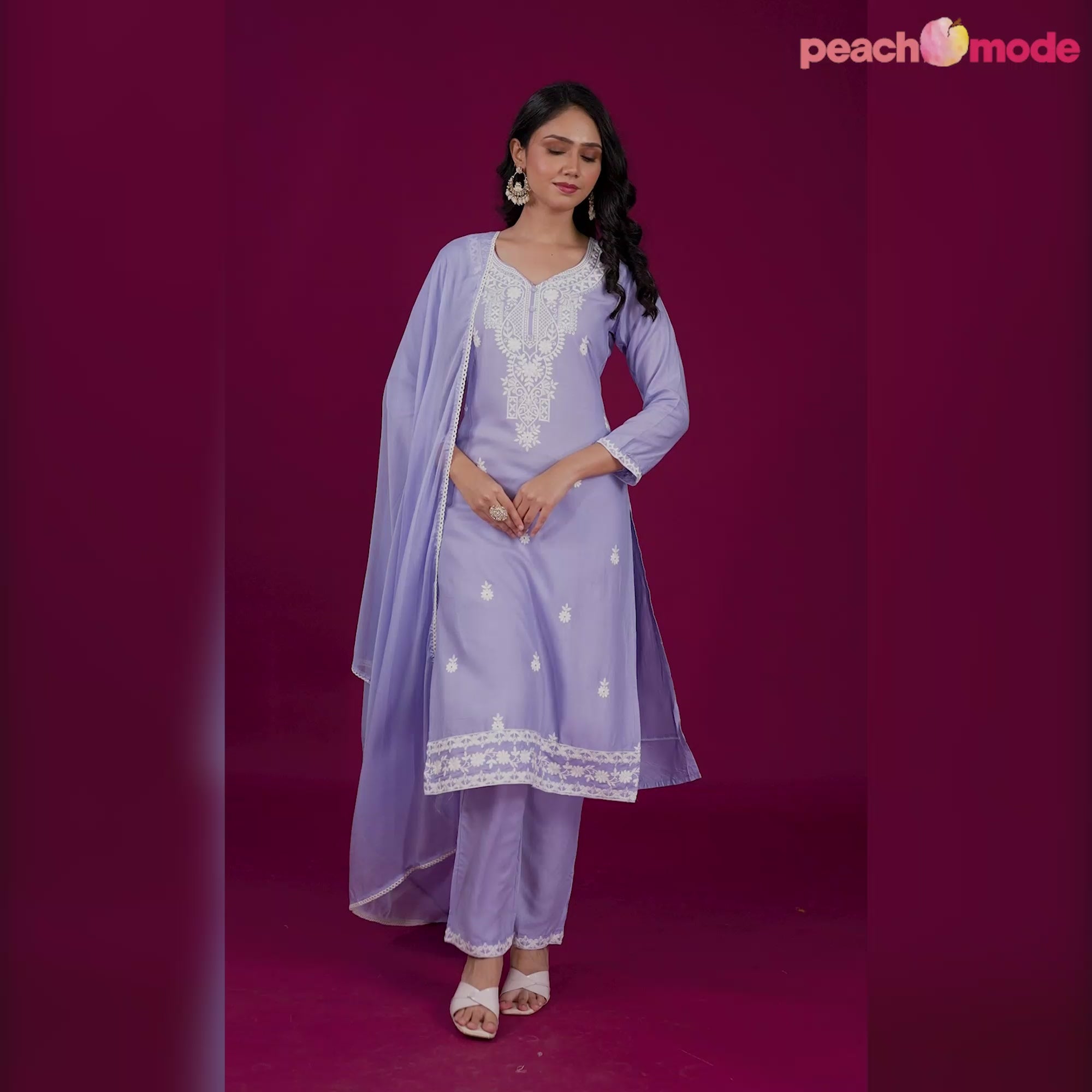 Bluish Lavender Floral Embroidered Rayon Salwar Suit