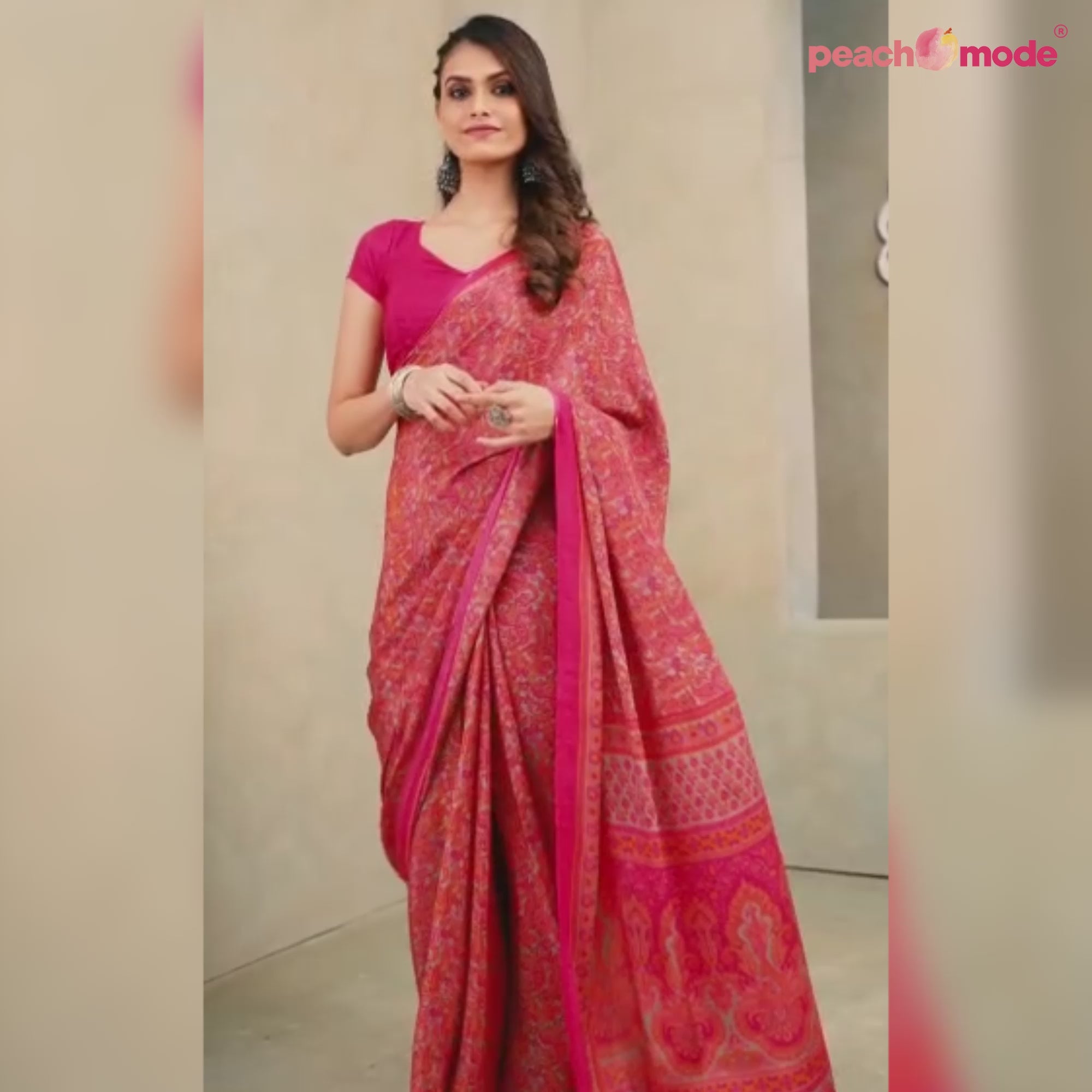 Pink Printed Crepe Saree