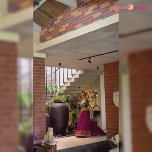 Wine Sequins Embroidered Chiffon Lehenga Choli