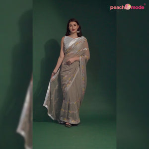 Grey Sequins Embroidered Georgette Saree