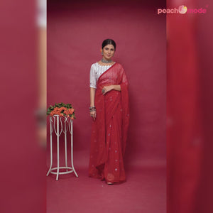 Maroon Sequins Embroidered Georgette Saree