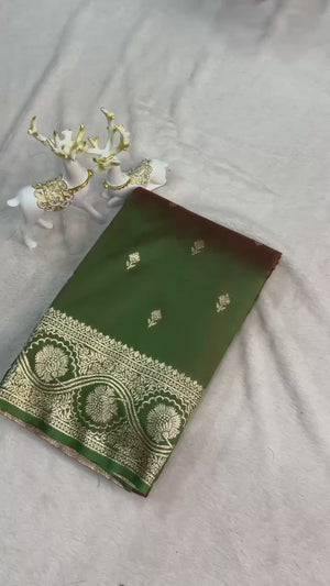 Peachmode Green Banarasi Soft Silk Zari Saree - Video 2